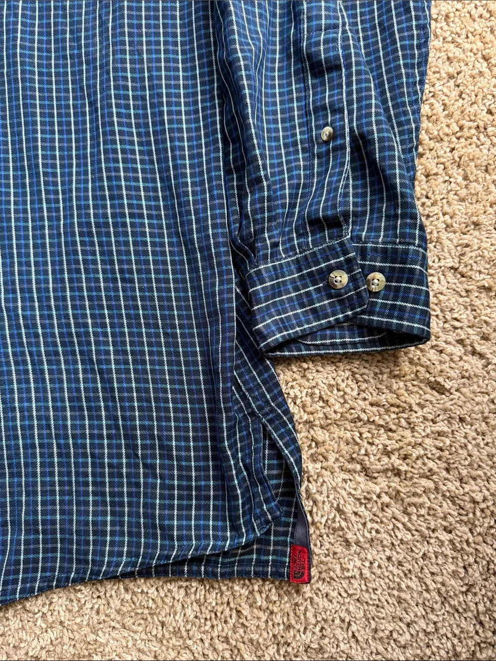 EUC Men's The North Face Plaid Black/Blue Long Sleeve Button Down Shirt Size XXL